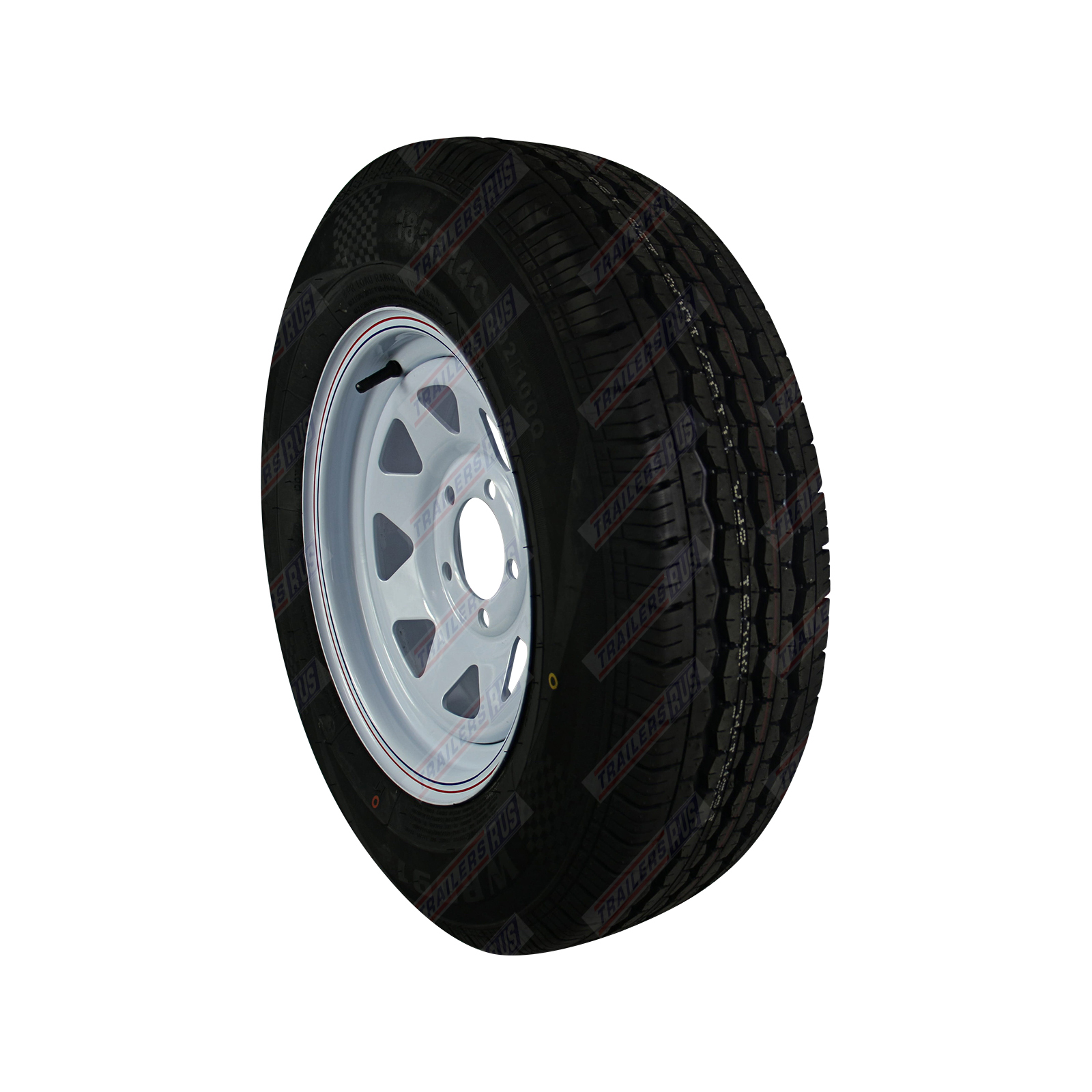 Rim and Tyre 14" x 5.5" Sunraysia White Ford Stud Pattern 185R14LT Tyre