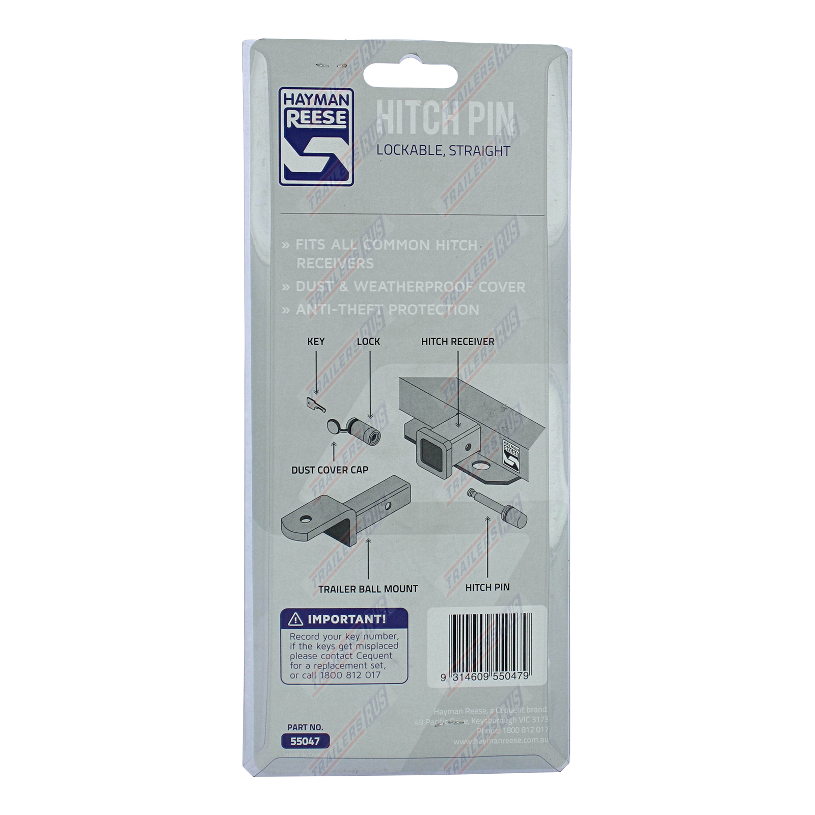 Hayman Reese Straight Lockable Hitch Pin Genuine 55047