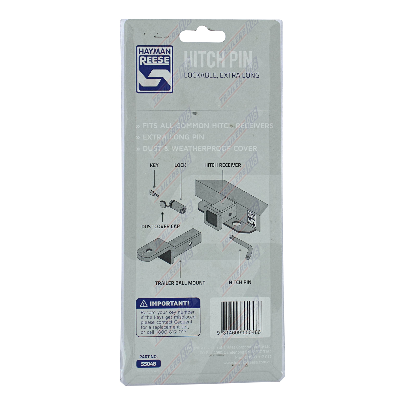 Hayman Reese Extra Long Lockable Hitch Pin Genuine 55048