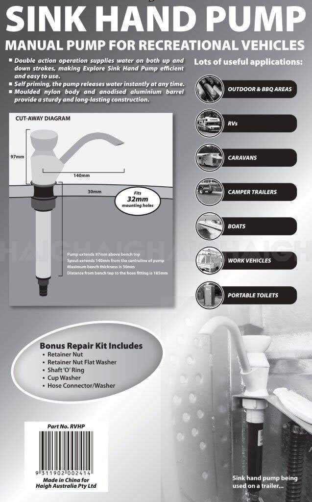 Hand Water Pump Tap for Sink suits Caravans, Camper Trailers, boats and