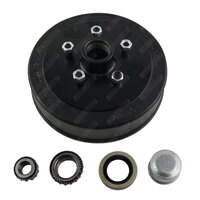 Trailer Hub Drum 10'' Inch Ford 5 Stud With LM Bearings Dust Cap and Seals - Natural Steel