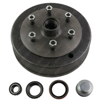 Trailer Hub Drum 10'' Inch Land Cruiser 6 Stud With SL Bearings Dust Cap and Seals - Natural Steel