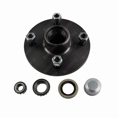 Trailer Hub 6" Toyota / Datsun 4 Stud With LM Bearings, Dust Cap & Seals - Natural Steel
