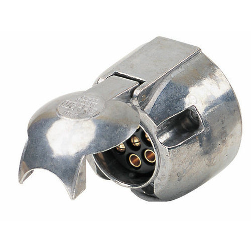 Trailer 7 Pin Large Round Chrome Plated Light Aluminium Socket ADR Approved